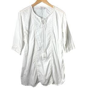 Ibeza White Elegant Sleep Shirt Women’s Embroidered Island Boho Vacation Beach